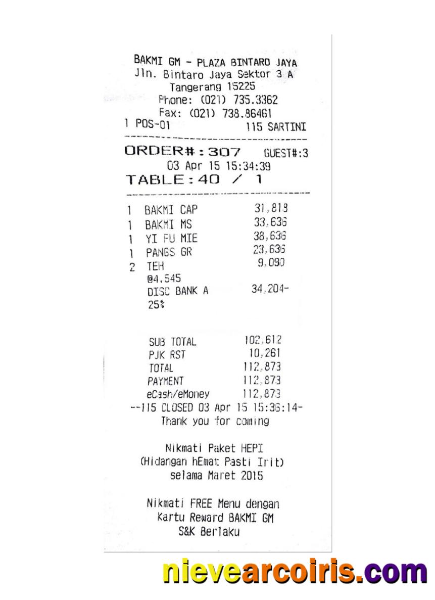 BAKMI GM PLAZA payment receipt